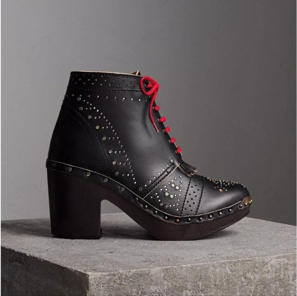 NEW Burberry Italy Riveted Studded Leather Heeled Clog Ankle Boots $1295 Size 40 - Picture 2 of 12